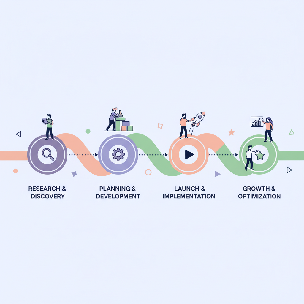 Finansal yol haritası dijital zaman çizelgesi, iş süreci akışı illüstrasyonu
